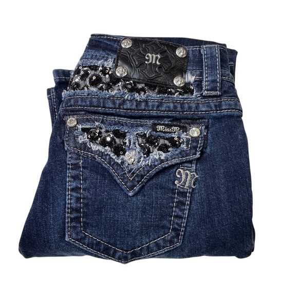 Miss Me Boot Cut Whisker Wash Jewel Sequin Jeans - Picture 7 of 15